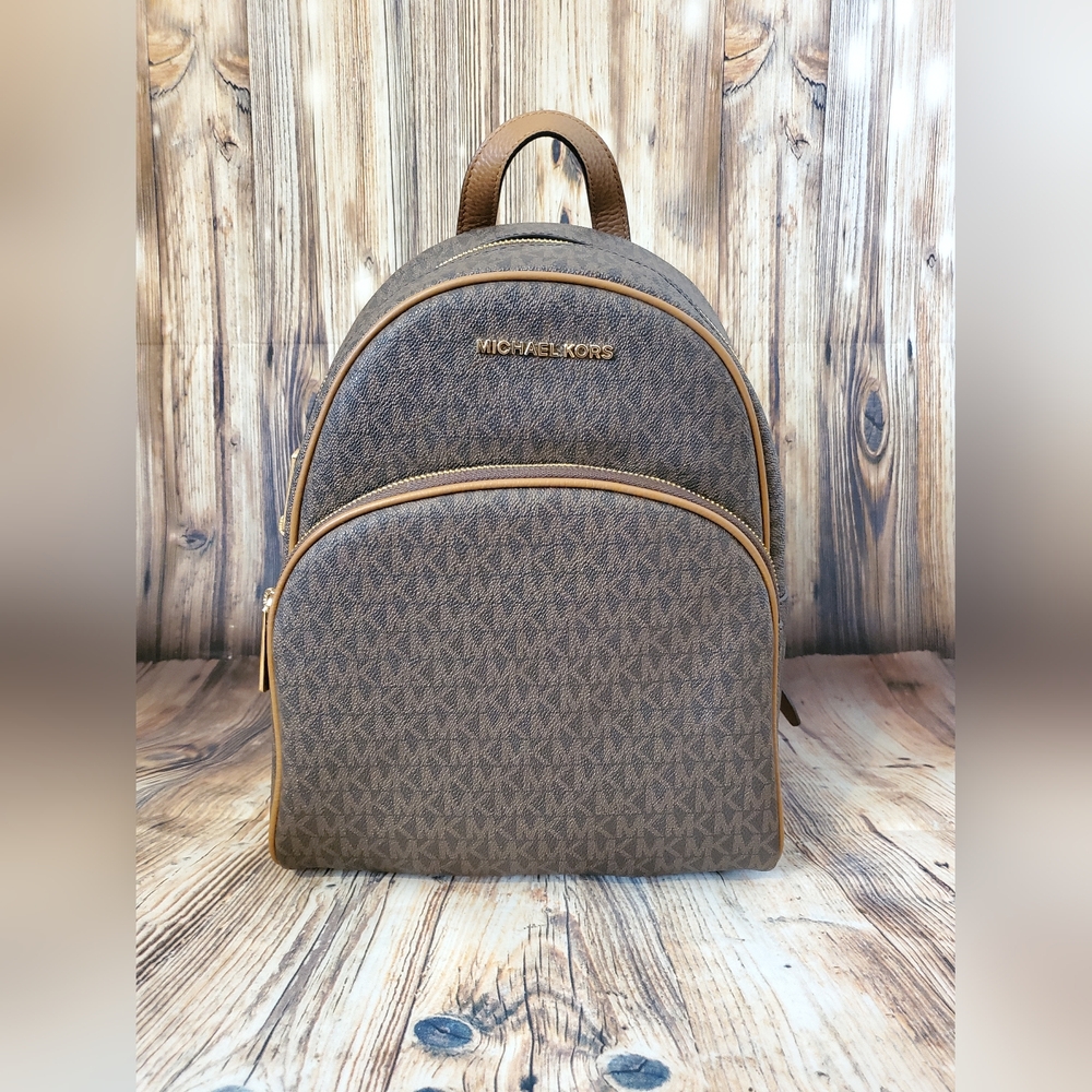 Michael Kors Abbey Medium Logo and Pebbled Leather Backpack